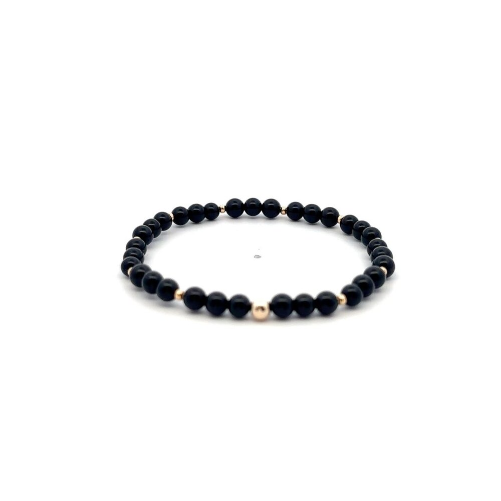Natural Onyx Gemstones Mini 4mm 18K Yellow Gold Charm Bead